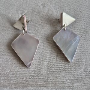 Elegant Silver and Cream Geometric Earrings